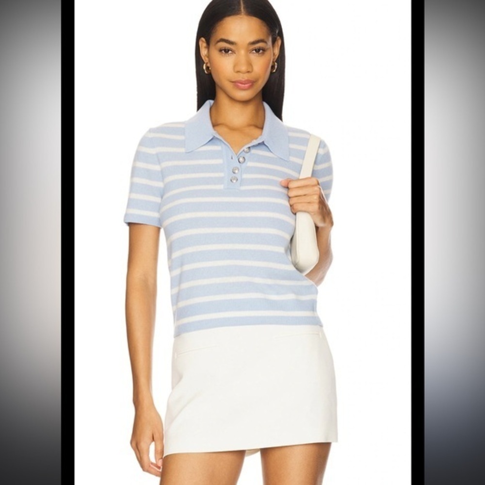 VERONICA BEARD BRANDT CASHMERE POLO SHORT SLEEVE SWEATER IN BLUEBELL
